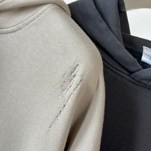 Peso pesado Impresión general 420gsm Oversized Blank Plain Hoodie Sudadera Holes Vintage Custom Men Distressed Manufacturers - Product Image 4