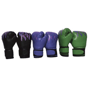 Gants de boxe en cuir PU noir avec sangle de poignet réglable, imprimé flamme violette, fermeture auto-agrippante, emballage personnalisable pour - Product Image 5
