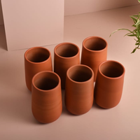 Ensemble de 6 verres en argile terracotta faits à la main, style culture tribal, traditionnels, écologiques, durables, classiques, portables