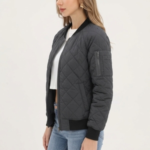 Custom <b>Women</b> <b>Bomber</b> <b>Jacket</b> Lightweight Polyester Outerwear Ribbed Collar Cuffs Zip Front Closure Comfortable Fit Casual Street - Product Image 4