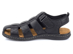 Sandales noires en cuir véritable pour hommes à brides croisées, bout ouvert, fermeture auto-agrippante, décontractées, confortables pour l'été, semelle extérieure en caoutchouc, semelle intermédiaire en liège - Product Image 3