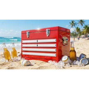 Serie Nostalgia 21 Qt. Frigo Portatile in Metallo Stile Cassetta degli Attrezzi Industriale Retrò 20L Rosso per Campeggio e Tailgating - Product Image 1