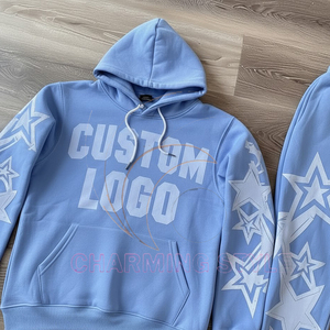 Ensemble survêtement homme streetwear oversize en molleton épais, coupe ample et évasée, style color block, comprenant un sweat à capuche et un pantalon de survêtement - Product Image 5