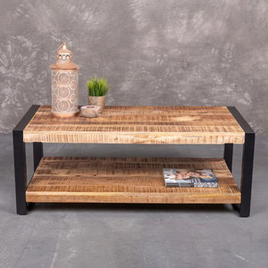 <b>Modern</b> Industrial Metal & Wooden Solid Mango Wood With Self <b>Black</b> & Natural Finish Folding Living Room Furniture <b>Coffee</b> <b>Table</b> - Product Image 4