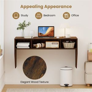 Rustic Brown Floating Wall-Mounted <b>Computer</b> Desk with 3 Cube Storage Sturdy Wooden <b>Workstation</b> for Home Office - Product Image 6