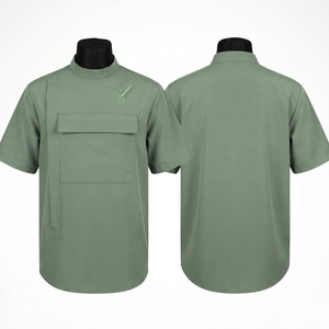 Camisa de Uniforme de Barbero para Hombre, Manga Corta, Verde, Logotipo de Tijeras Bordado, Ropa de Trabajo Transpirable de Poliéster para Adultos - Product Image 1