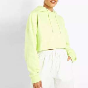 Sweat-shirt à capuche court vert clair pour femme, décontracté, à manches longues, avec cordon de serrage - Product Image 5