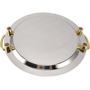 Plateaux de service dorés Louche Pour Buffet Mariage Aliments Desserts Service Poignées dorées Plateaux ovales en acier inoxydable argenté - Product Image 5