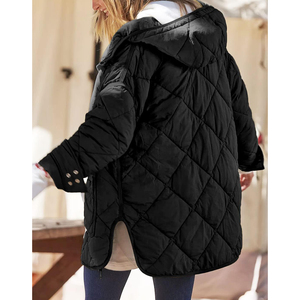 <b>Women's</b> Hooded Long Puffer Jacket Solid Color Zipper Closure Full Sleeve Winter Warm Outerwear Waterproof Detachable Collar - Product Image 3