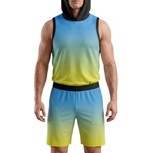 Polyester Spandex Men 7v7 Jerseys Sleeveless Hooded Shirt Athletic Shorts Set Quick Dry Breathable Football Training Kits - Product Image 3