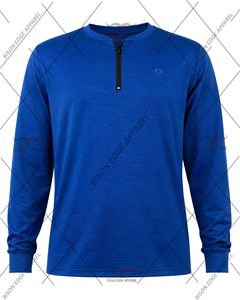 <b>Men's</b> Navy Blue Anti-Wrinkle <b>Collarless</b> Full Sleeve Zipper Casual <b>Shirt</b> Quick Dry Knitted Solid Color Polyester/Cotton Autumn XS - Product Image 5