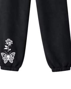 Conjunto de Sudadera con Capucha y Pantalones Deportivos con Estampado de Mariposas Negras para Mujer, Sudadera de Forro Polar con Pantalones a Juego, Atuendo Informal de Invierno - Product Image 6