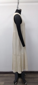 Cream Sleeveless Maxi <b>Dress</b> With Pleated Layered Hem O-Neck <b>Loose</b> Fit Casual Woven Linen Cotton Spring Solid Color <b>Dress</b> - Product Image 3