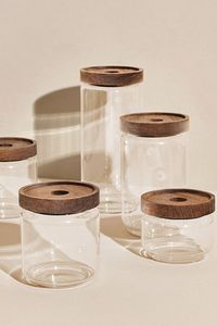 Frasco de vidrio transparente con tapa de madera, contenedor transparente para almacenamiento fácil de alimentos secos, refrigerios y especias - Product Image 5