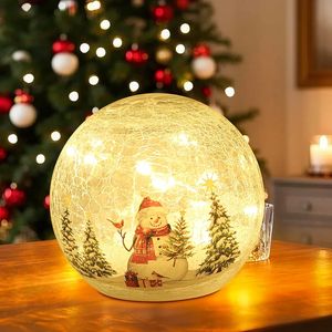 Christmas Snowman LED Lights <b>Globe</b> Decorations Indoor Lighted Crackle <b>Glass</b> Battery Operated Xmas Tableware & Decorations - Product Image 1