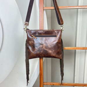 Bolsos de lujo con flecos de diseñadores a cuadros para mujer, bandolera de marca de piel de vaca para mujer, bolso cruzado superventas a la moda - Product Image 5