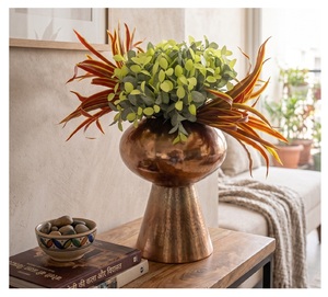 Premium Hot Metal Hammered Texture Pillar Shape Copper Toned Color Royal Look Flower <b>Vase</b> <b>Unique</b> Style Fancy Wedding Flower <b>Vase</b> - Product Image 1