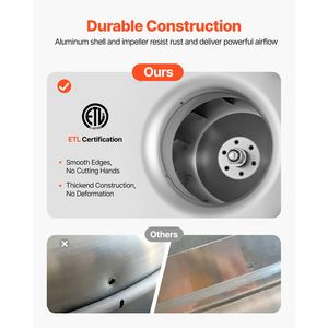 Ventilatore di scarico commerciale da 612 CFM per cucine professionali e food truck - 0.25HP 180W con aspirazione diretta per cappe e tettoie - Product Image 3