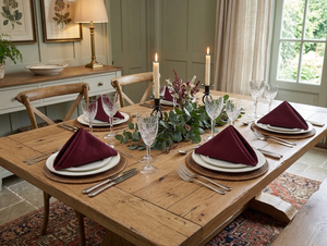 Elegant Burgundy High Grade 100% <b>Linen</b> Floral Embroidery Customizable <b>Napkin</b> Square 80x120cm Handmade Table Decoration TheFabira - Product Image 6