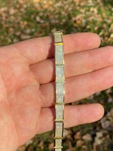 Bracelet Hip Hop de Luxe Plaqué Or 18K avec Moissanite, Coupe Brillante, Sertissage en Canal, Maillons Géométriques, Unisexe, pour Usage Quotidien, Cadeau, Fête - Product Image 1