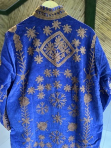 Chaqueta Bomber Larga de Mujer, Tejida a Mano, de Terciopelo Azul Rey, Transpirable, con Bordado Floral para Invierno - Product Image 5