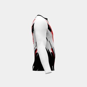 เสื้อแรชการ์ดแขนยาวพิมพ์ลายดิจิตอลแบบกำหนดเอง OEM เป็นมิตรกับสิ่งแวดล้อม โลโก้ด้านหน้า ผลิตจากโพลีเอสเตอร์ผสมสแปนเด็กซ์ 300 กรัม สำหรับผู้ชาย - Product Image 3