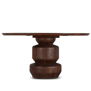 Table de salle à manger moderne au design unique, base en bois de manguier massif, forme ronde, plateau finition noyer, usage commercial, maison, cuisine - Product Image 1