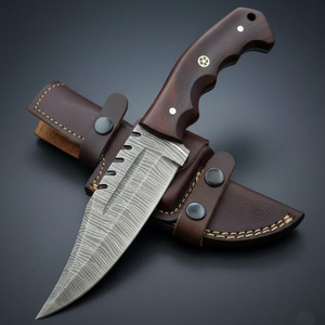 Cuchillo de Caza de Hoja Fija con Mango de Madera de Alta Calidad y Funda de Cuero, Cuchillo Portátil Hecho a Mano para Supervivencia en Campamentos al Aire Libre - Product Image 1