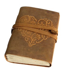 Rustic Charm With Decorative Leather Strings Stitching The Spine Lovely Vintage Embossed With The Heart Design Leather Journal - Product Image 1