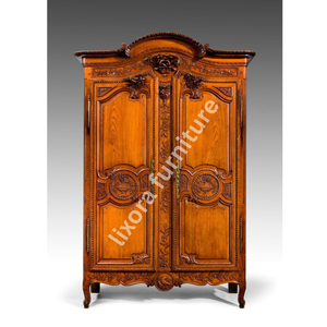 Luxury Handcrafted Solid Wood 2 Door <b>Wardrobe</b> Ornate French Floral Carving Premium Honey Oak Finish - Product Image 5