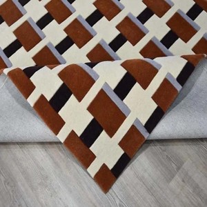 Tapis géométrique à carreaux en laine tuftée à la main, doux et moelleux, pour salon, chambre à coucher, décoration minimaliste, style luxueux - Product Image 5
