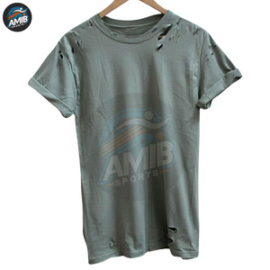 Nouveau design, vente chaude, t-shirts déchirés pour hommes, toile de haute qualité, col rond, respirant, léger, personnalisable, best-seller - Product Image 2