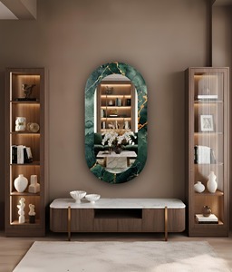 Premium Oval Long Mirror With Marble Style Green <b>Frame</b> Perfect For Dressing Area And Home Styling Handcrafted From India - Product Image 2