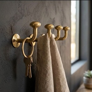 Minimalist Brass Wall Mounted Hook Rack 5 Hooks Coat <b>Hanger</b> for Bathroom Kitchen Living Room - Product Image 4