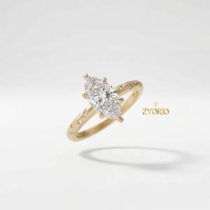 Anillo de compromiso clásico con diamante marquesa cultivado en laboratorio, banda pavé, engaste de 6 garras, oro macizo, regalo para fiesta de bodas - Product Image 4