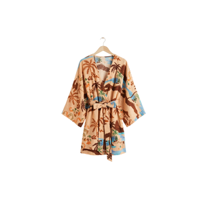 Caftán blanco de longitud midi con bordado de pájaros y hojas y detalle de ribete en el escote, ropa étnica tradicional para mujer de uso diario. - Product Image 2