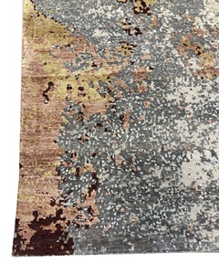 Tapis moderne à nœuds extra épais en laine/soie tissé à la main, design abstrait coloré, fait main en Inde, pour maisons luxueuses - Product Image 3