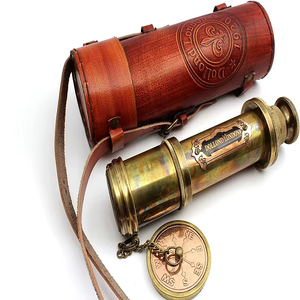 Mini binoculares de latón antiguo de 18 pulgadas con soporte de madera RJ Handicraft Store Spyglasses Funda de cuero Mini telescopios - Product Image 4
