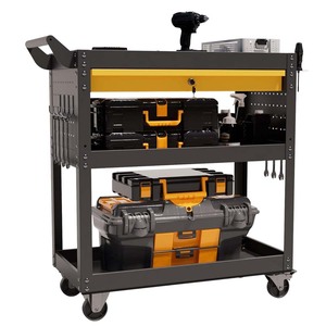 Heavy Duty Tool Cart 3 Three Layer Tiers Mobile Storage Trolley With Pegboard And <b>Lockable</b> Drawer Industrial Style - Product Image 1