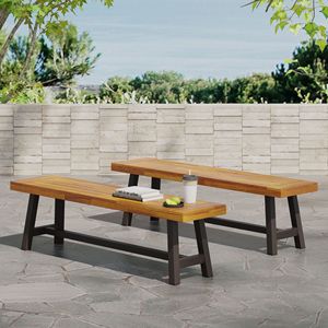 Set di 2 panche da esterno Carlisle in metallo rustico e marrone sabbiato - Product Image 1