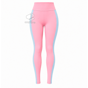 Gamma Phi Delta Women's <b>Pink</b> Workout Set With Light Blue Contrast Side Panels Full Zip Jacket High Waist <b>Leggings</b> Activewear Set - Product Image 4