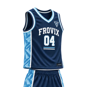 Ensemble d'uniformes de basketball personnalisés pour hommes, bleu marine et blanc, maillot sans manches à col en V, shorts, panneaux géométriques, numéros d'équipe, kits en gros - Product Image 3