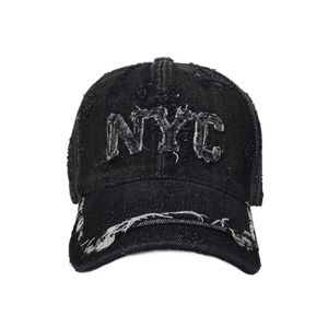 Cross-border Washed and Ripped Peaked <b>Cap</b>, Vintage Trendy NYC Letter Embroidered Denim Baseball <b>Cap</b> for Men, Soft Top Hat Wool - Product Image 4