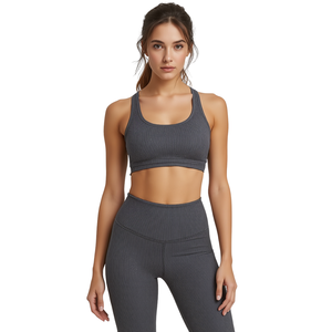 Ensemble de yoga 3 pièces pour femme, sans couture, respirant, avec leggings taille mi-haute et soutien-gorge de sport en Spandex/Nylon - Product Image 4