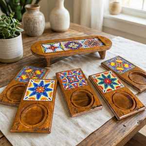 Plateaux de service en bois faits à la main, écologiques, au design solide, de forme ovale, taille personnalisée pour la présentation sur table - Product Image 3