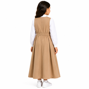 Robe d'écolière sans manches à col en V plissée style A-line avec chemise blanche à manches longues pour enfants - Product Image 6