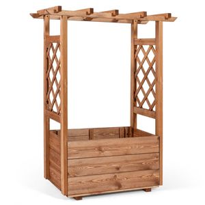 Fioriera Rialzata Classica in Legno di Pino con Traliccio e Tetto Sospeso, Contenitore per Piante in Legno con Drenaggio, Arancione - Product Image 5
