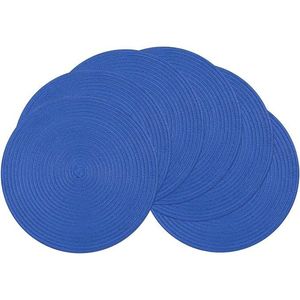 Set di 6 tovagliette rotonde blu da 15 pollici in cotone e poliestere, lavabili, con design intrecciato per la tavola - Product Image 3