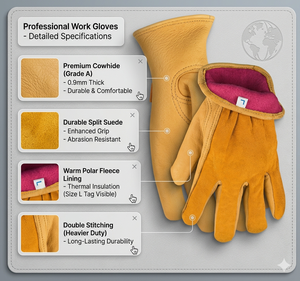Leather Work <b>Gloves</b> Heavy Duty Cowhide Grain & Split Leather Smooth Finish Anti Slip Straight Cuff General Purpose Safety <b>Gloves</b> - Product Image 5