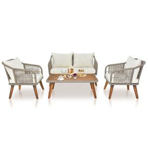 Set di Mobili da Esterno in Legno di Acacia a 4 Pezzi per Tutte le Stagioni, Include Divanetto, Tavolino, Divano con Corda Intrecciata, Elegante e Moderno - Product Image 4